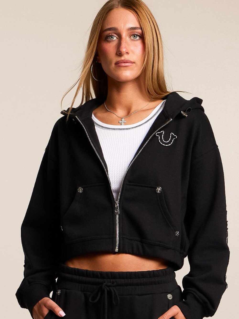 True Religion Women's  Crop Rain Jacket  Size L Black NWT
